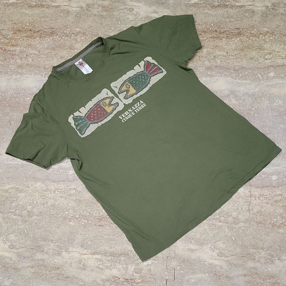 PAYPER SUNSET MENS FISH TEE SIZE MEDIUM 100%COTTON VERNAZZA CINQUE TERRE